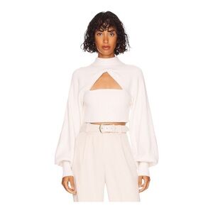 Significant Other Lia Crop Top Sweater Knit Balloon Sleeves Cut Out Cream